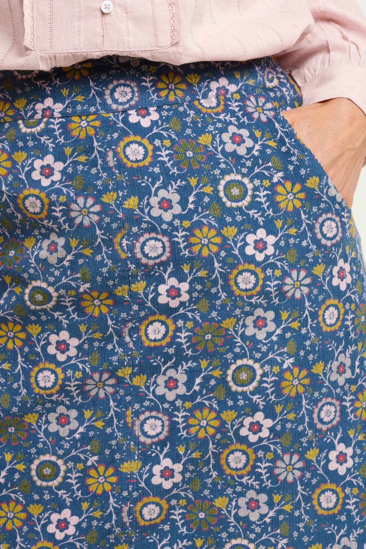 Brakeburn Folk Floral Cord Skirt Blue Discount