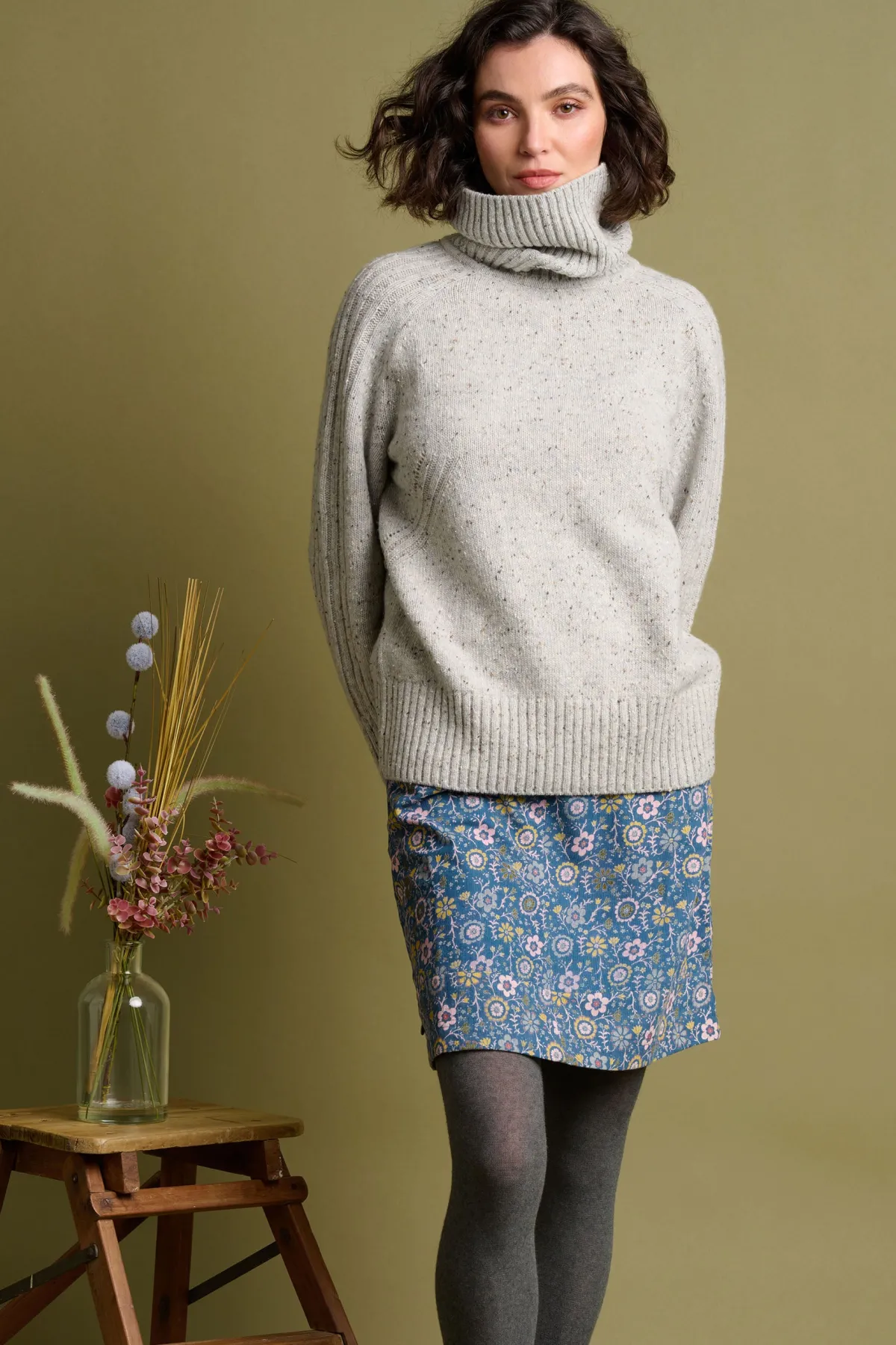 Brakeburn Folk Floral Cord Skirt Blue Discount