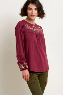 Brakeburn Folk Floral Embroidered Tee Burgundy Best