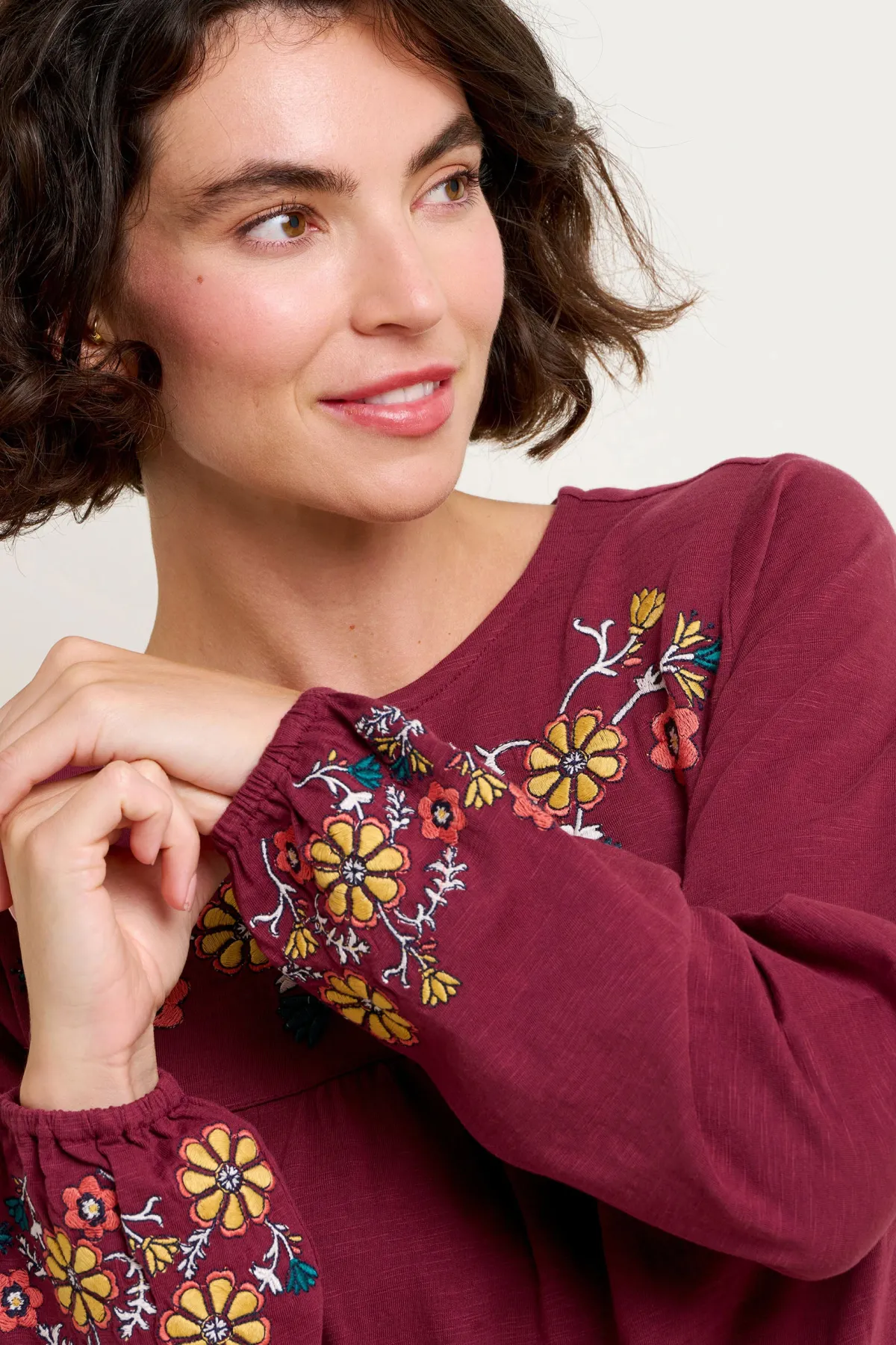 Brakeburn Folk Floral Embroidered Tee Burgundy Best