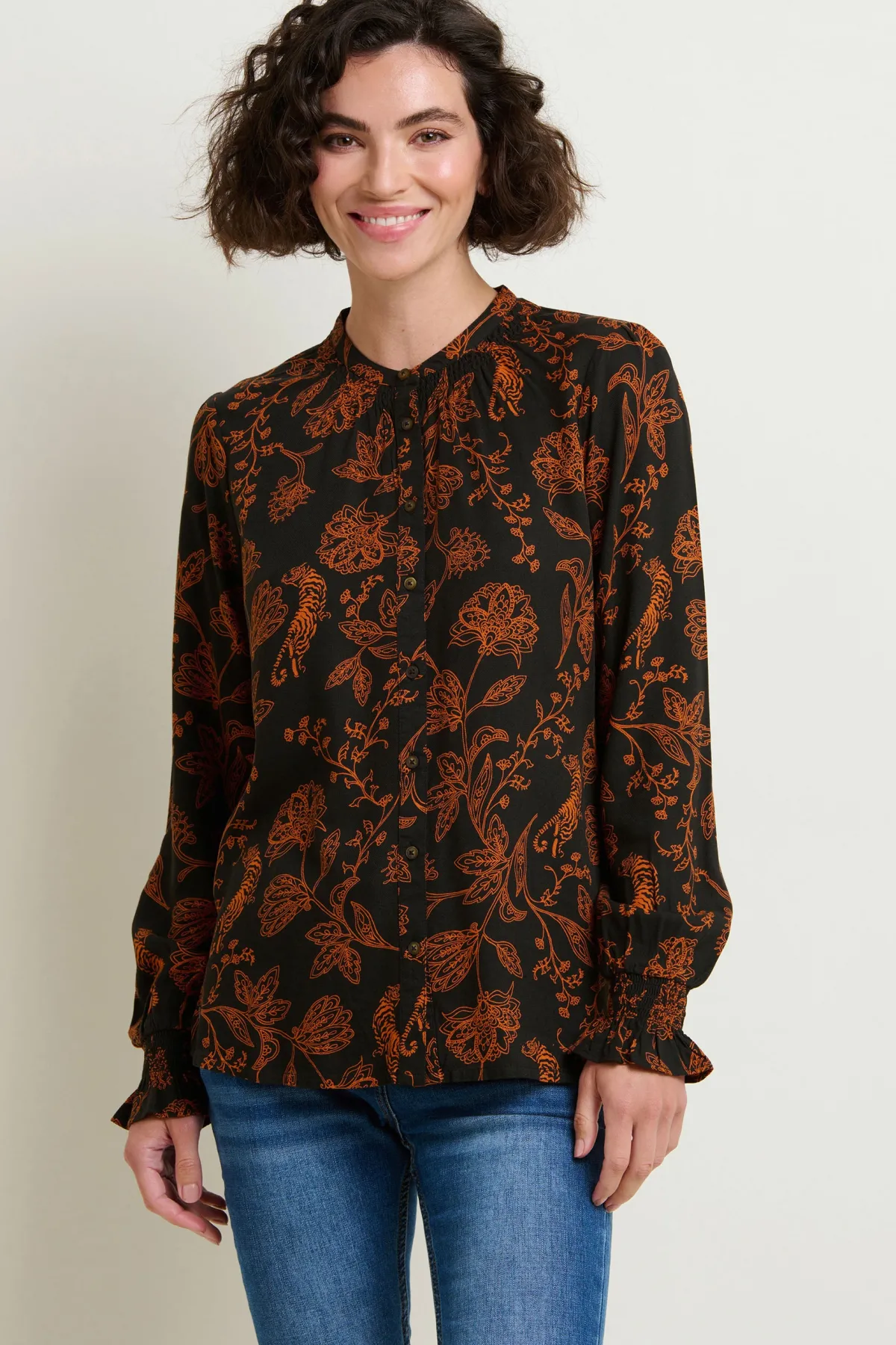 Brakeburn Henna Trail Button Through Blouse Black Shop