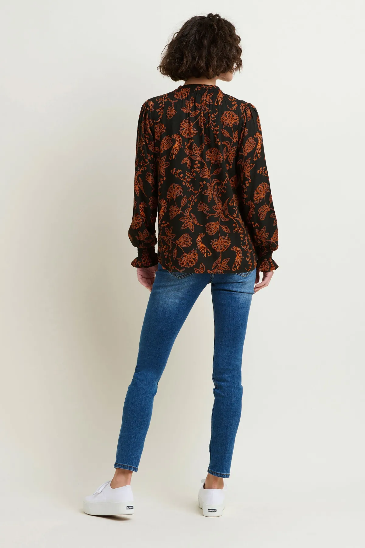 Brakeburn Henna Trail Button Through Blouse Black Shop