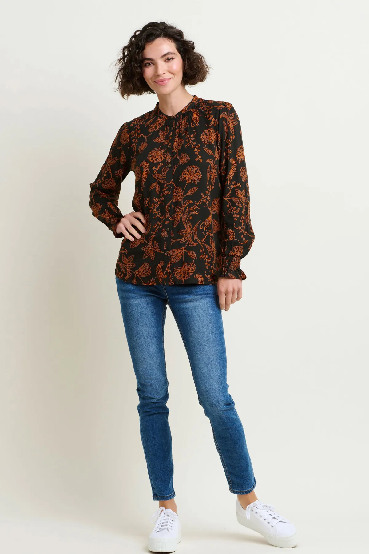 Brakeburn Henna Trail Button Through Blouse Black Shop