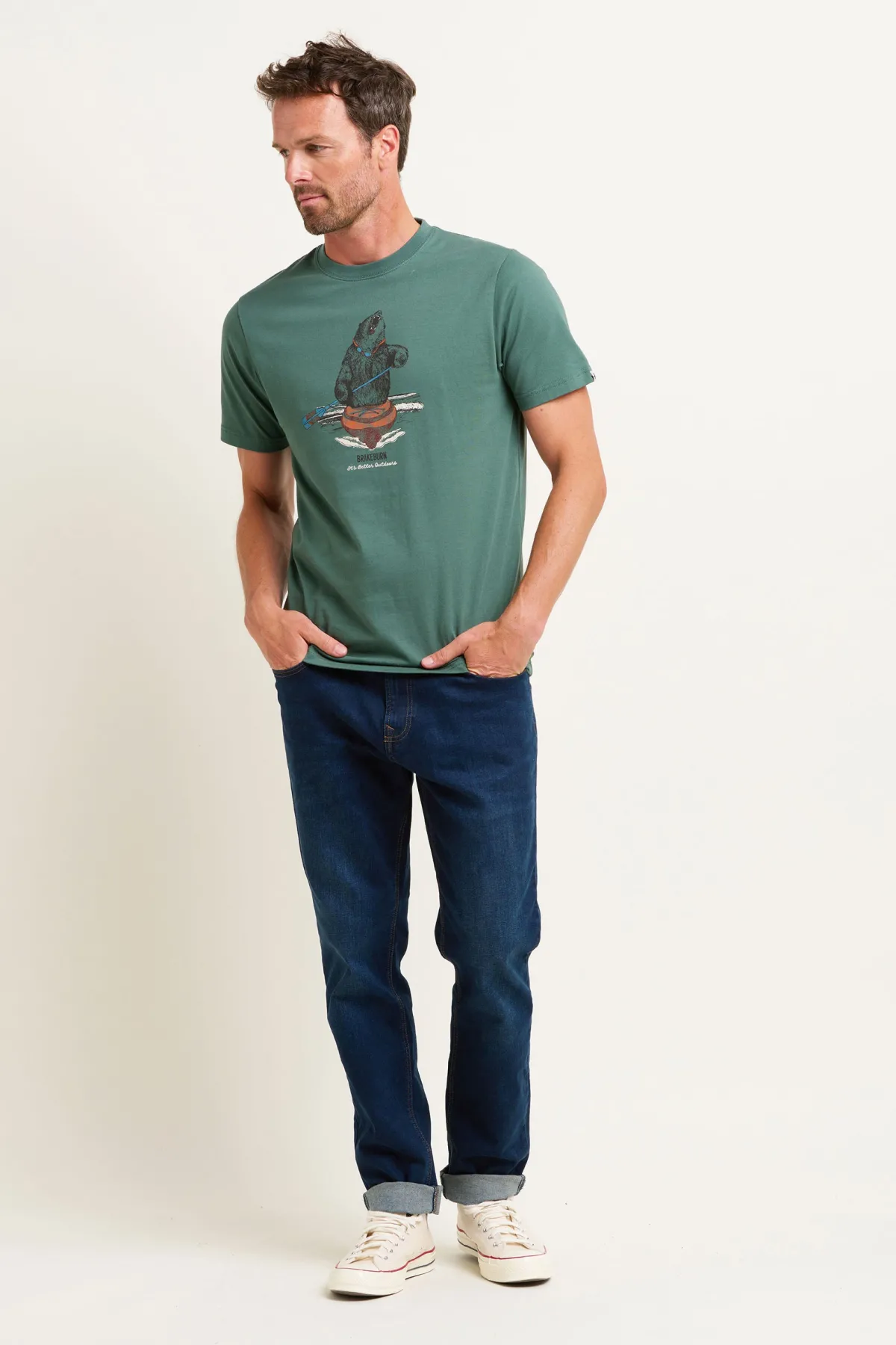 Brakeburn Kayak Bear Tee Green New