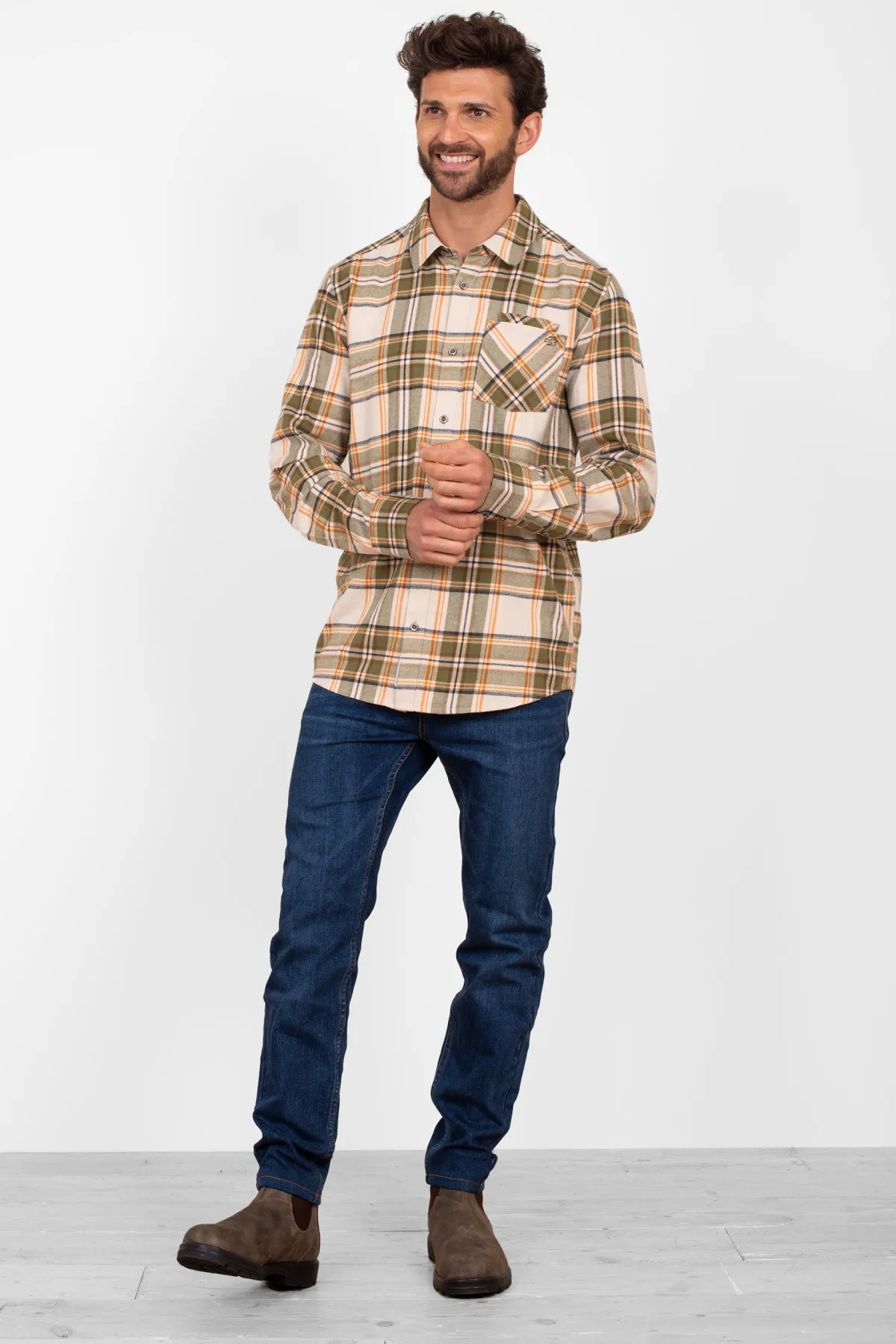 Brakeburn Khaki Checked Shirt Green Shop