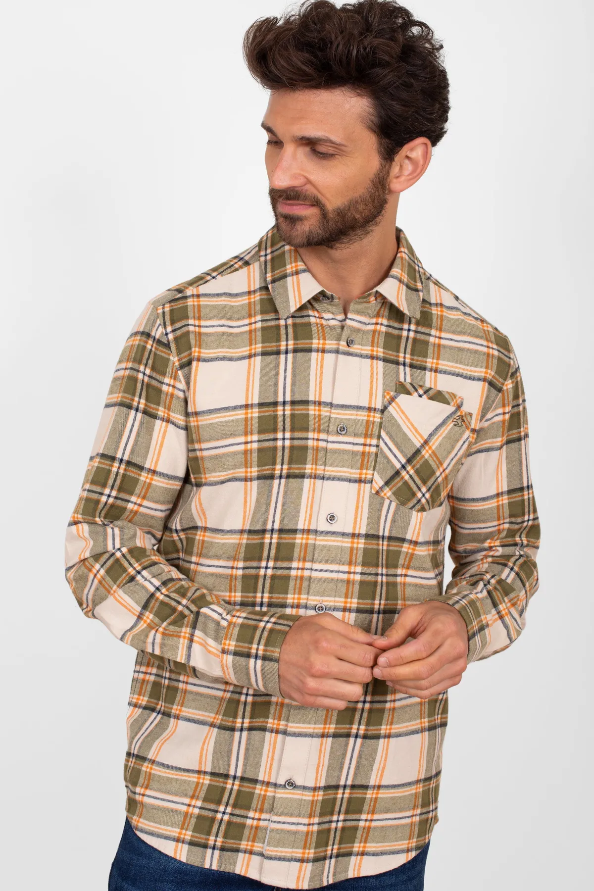 Brakeburn Khaki Checked Shirt Green Shop