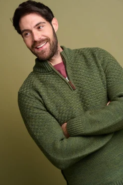 Brakeburn Khaki Quarter Zip Jumper Green Clearance