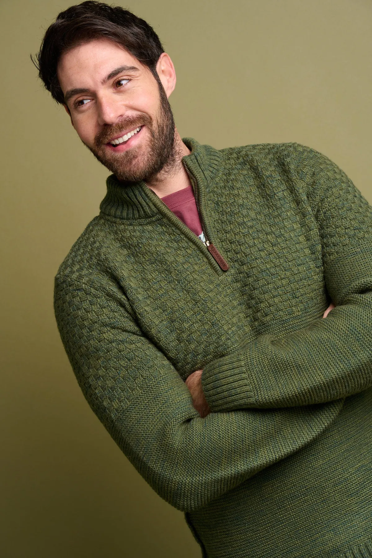 Brakeburn Khaki Quarter Zip Jumper Green Clearance