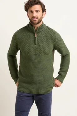 Brakeburn Khaki Quarter Zip Jumper Green Clearance