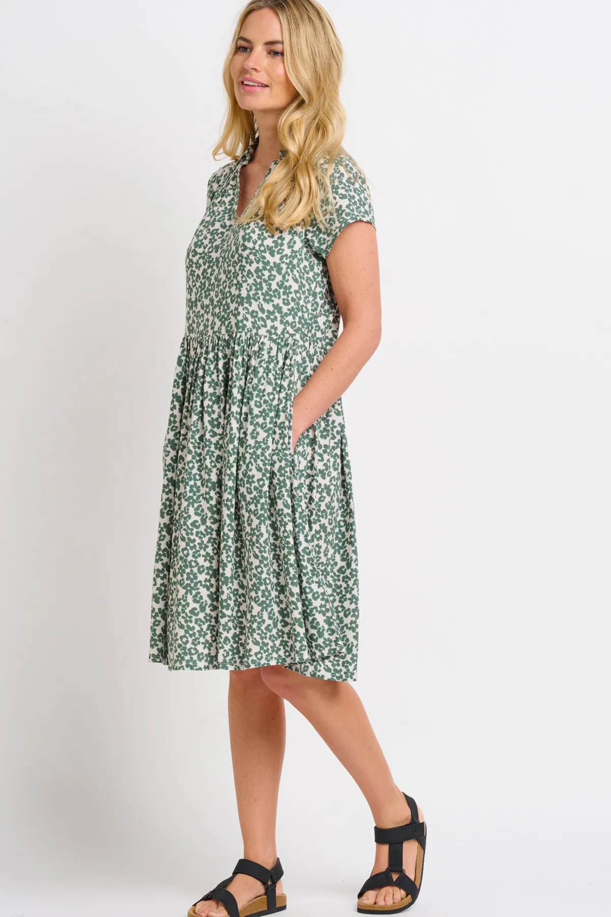 Brakeburn Leopard Floral Dress Green Discount