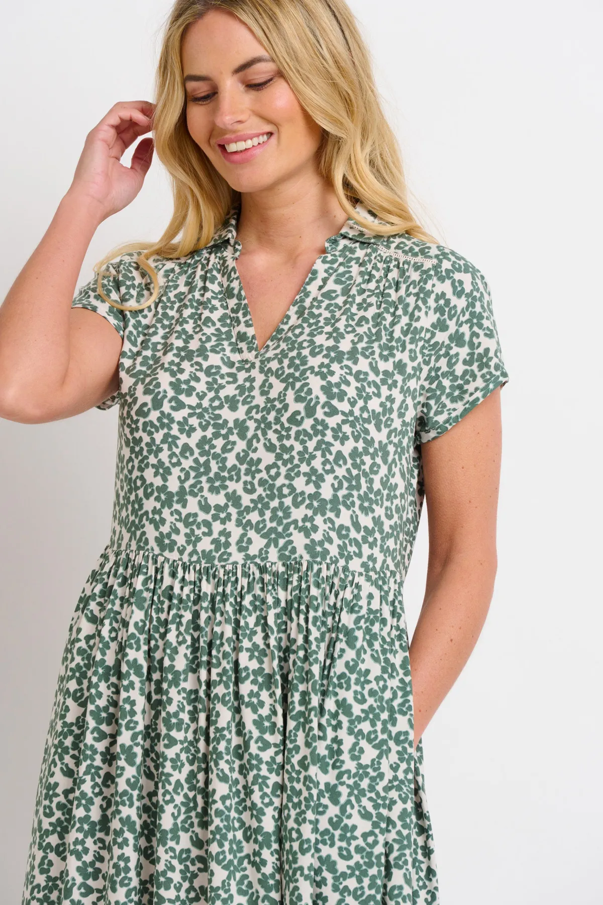 Brakeburn Leopard Floral Dress Green Discount