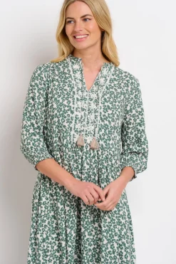 Brakeburn Leopard Floral Midi Dress Green Clearance