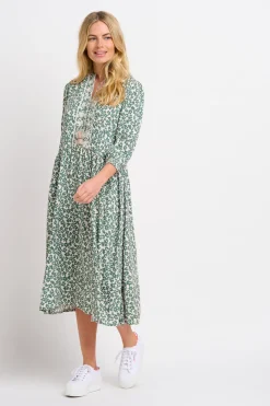Brakeburn Leopard Floral Midi Dress Green Clearance