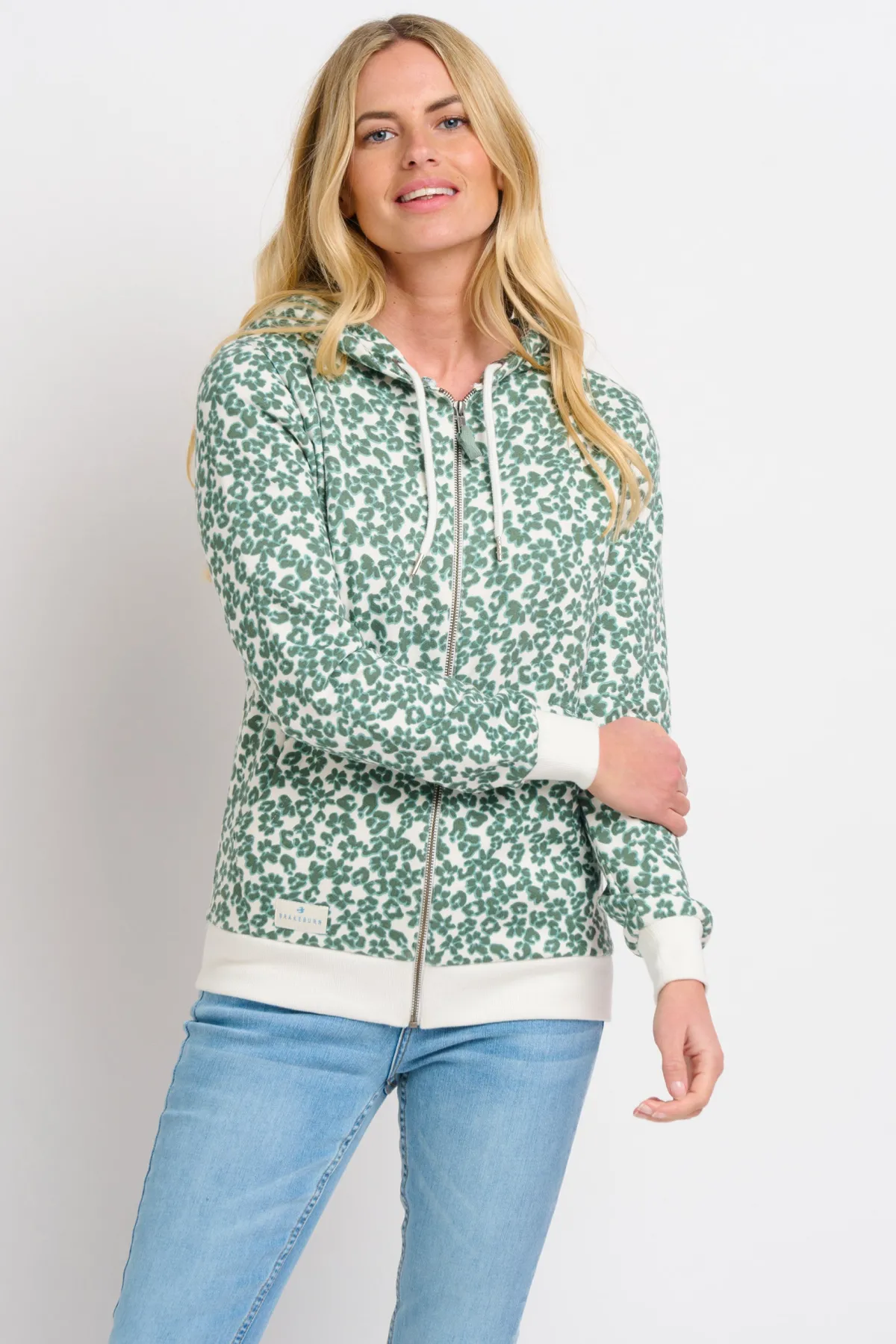 Brakeburn Leopard Floral Zip Through Hoodie Green Best Sale