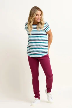 Brakeburn Multi Stripe Tee Blue Clearance