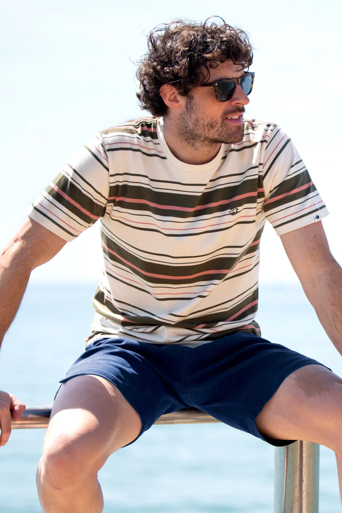 Brakeburn Multi Stripe Tee Cream Best Sale