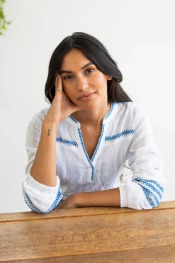 Brakeburn Nattie Embroidered Blouse Blue Clearance