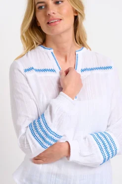 Brakeburn Nattie Embroidered Blouse Blue Clearance