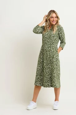 Brakeburn Orchard Leaf Midi Dress Green Outlet