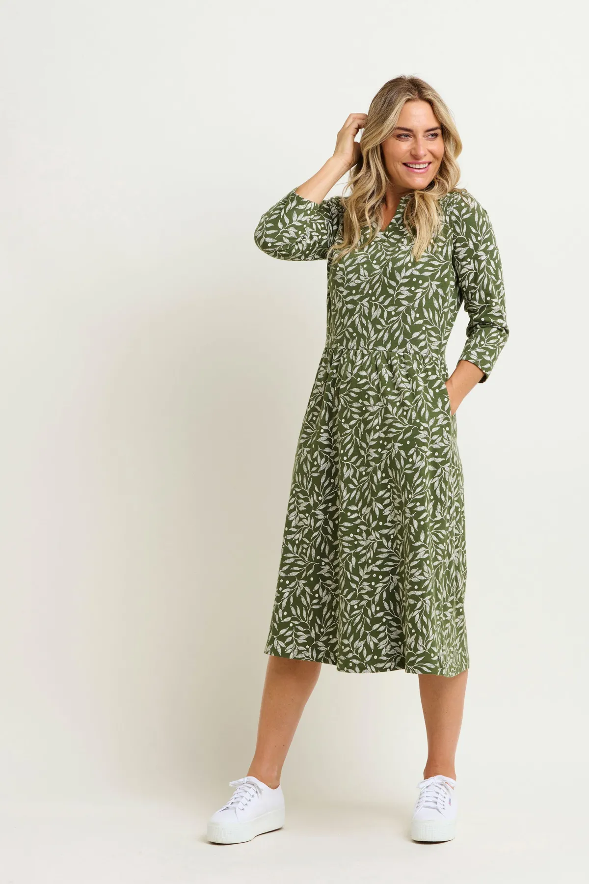Brakeburn Orchard Leaf Midi Dress Green Outlet