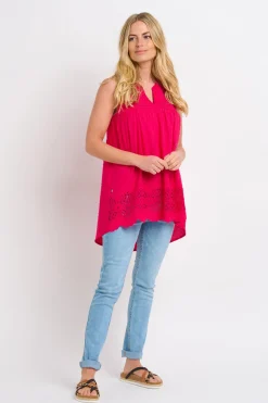 Brakeburn Orla Sleeveless Broderie Blouse Pink New
