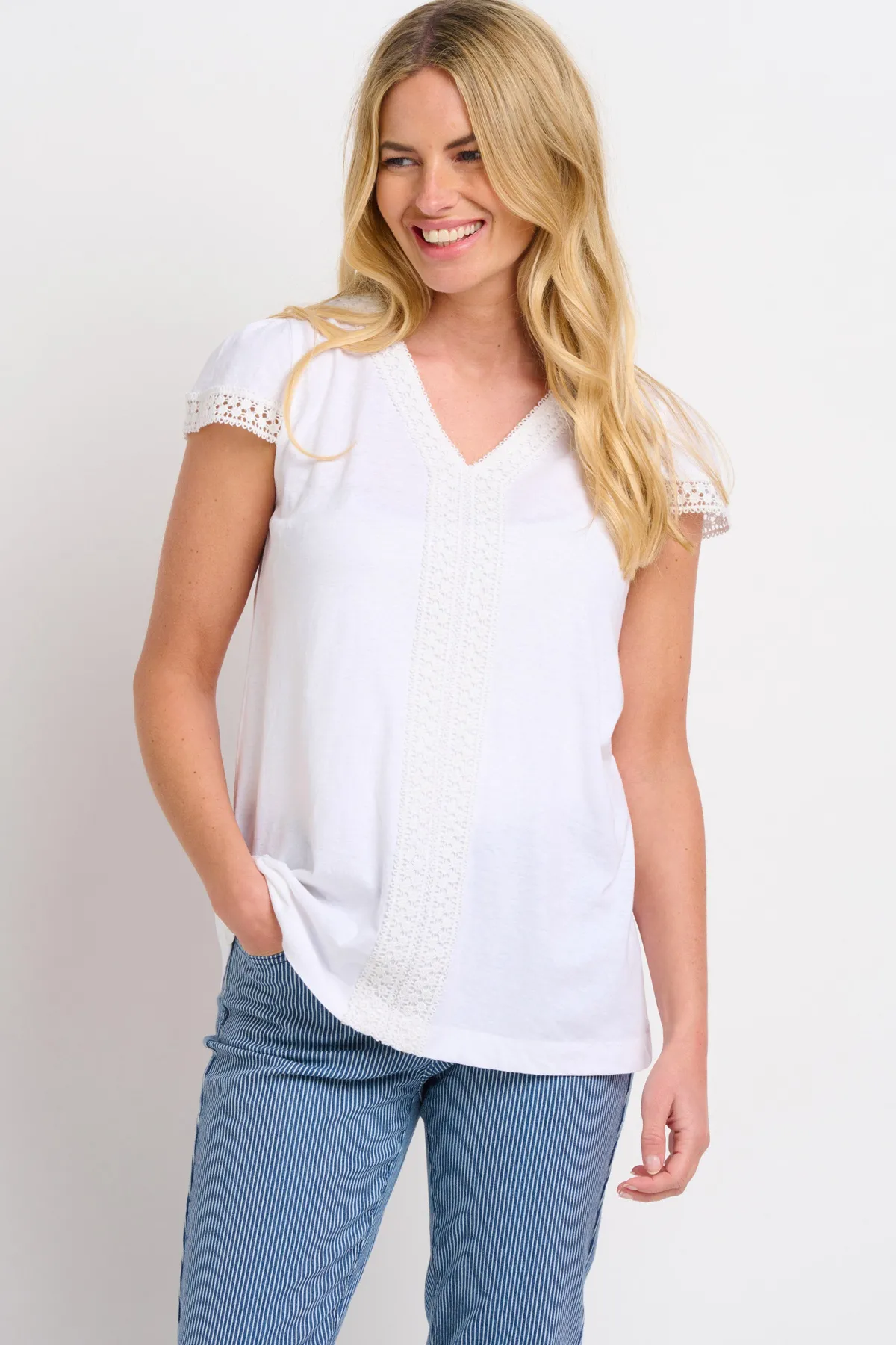 Brakeburn Pearl Linen Tee White Outlet