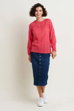 Brakeburn Penny Pintuck Blouse Coral Discount