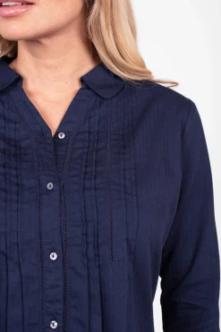 Brakeburn Phoebe Pintuck Shirt Navy Discount