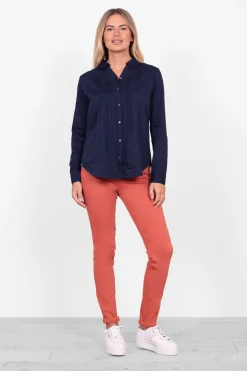 Brakeburn Phoebe Pintuck Shirt Navy Discount