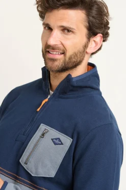 Brakeburn Pique Quarter Zip Sweatshirt Blue Hot