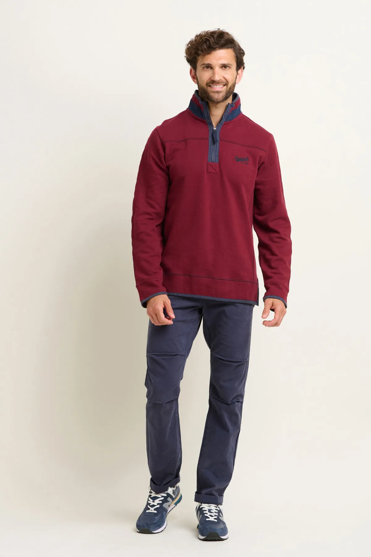 Brakeburn Pique Quarter Zip Sweatshirt Burgundy Fashion
