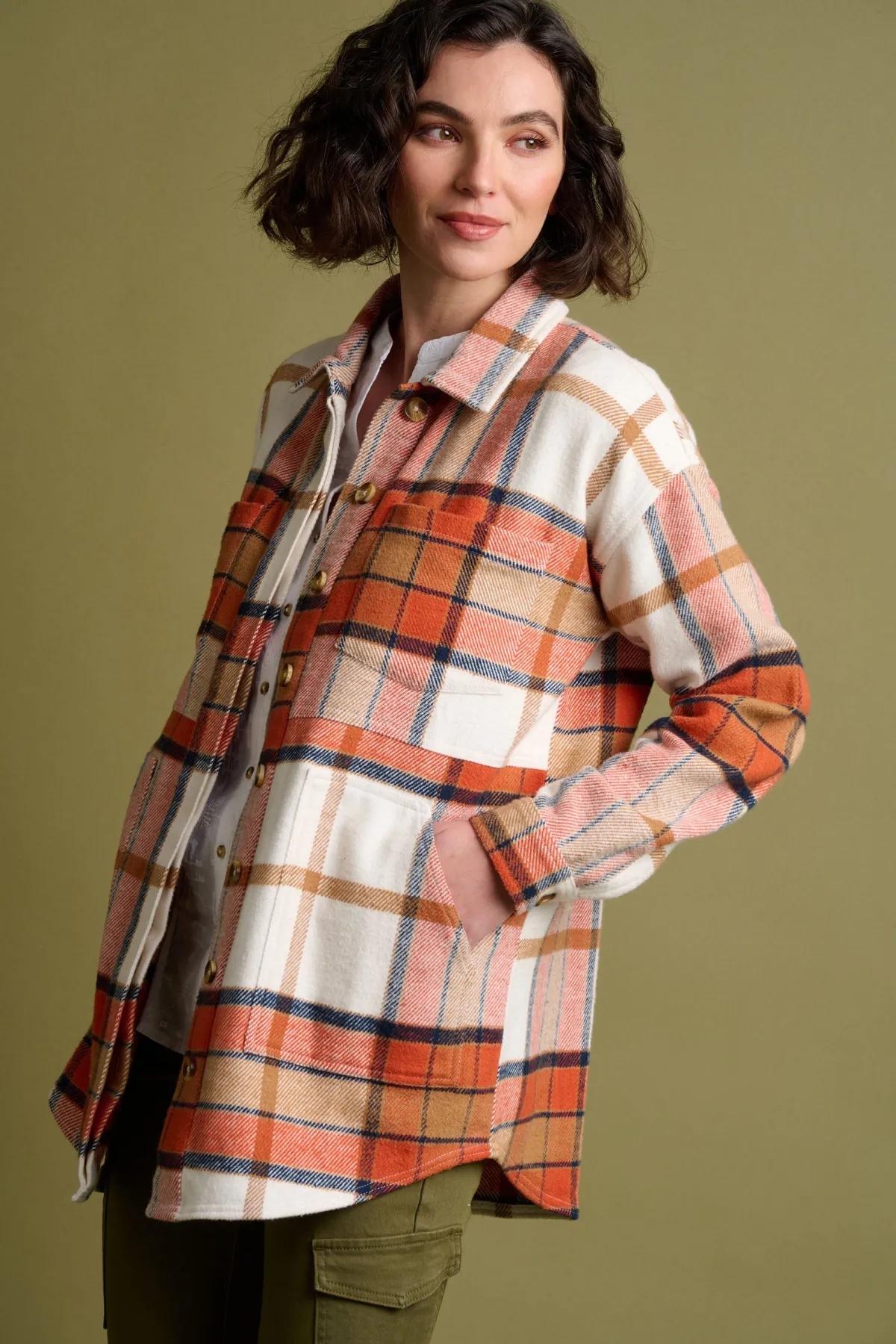 Brakeburn Pumpkin Flannel Shacket Orange Fashion