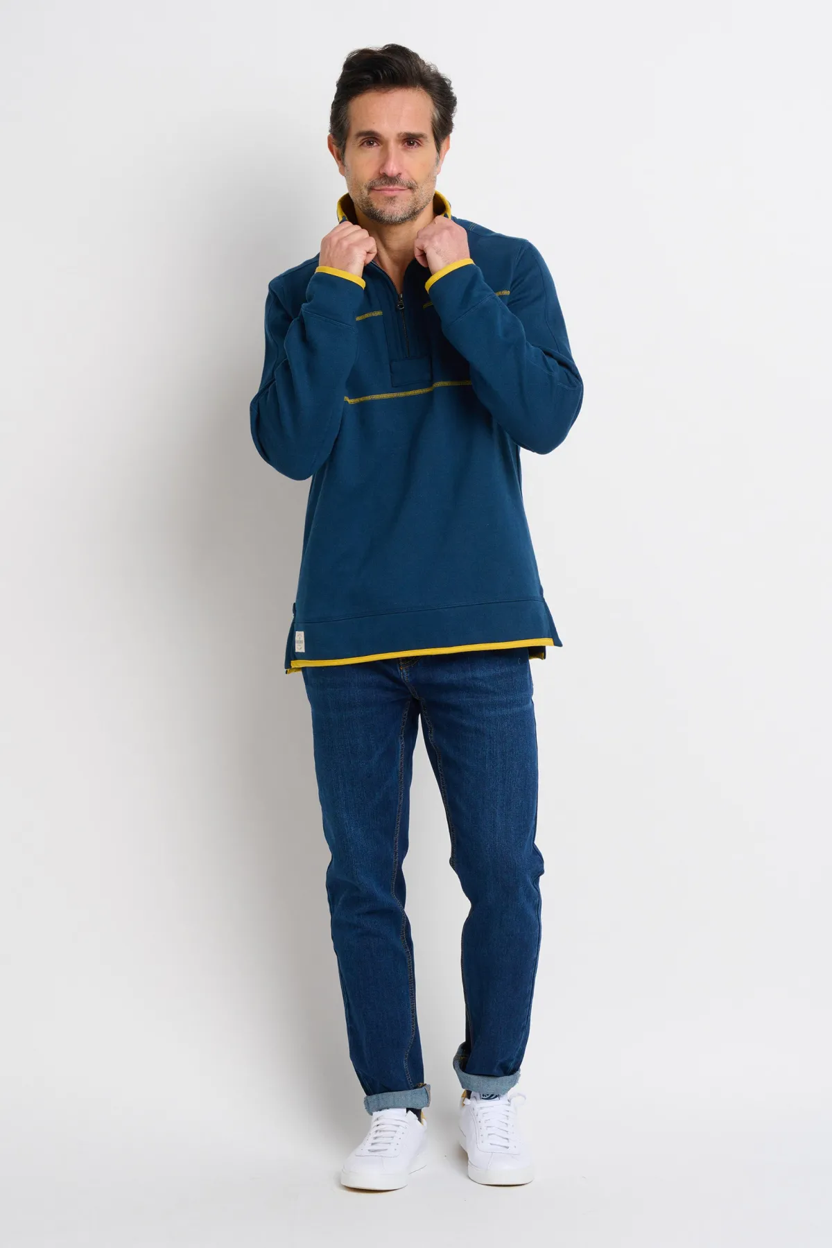 Brakeburn Quarter Zip Sweat Navy Fashion