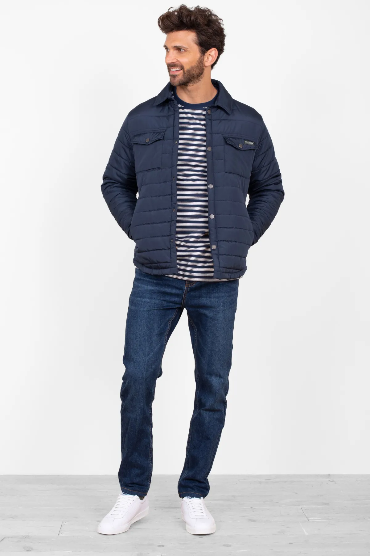 Brakeburn Quilted Shacket Navy Clearance