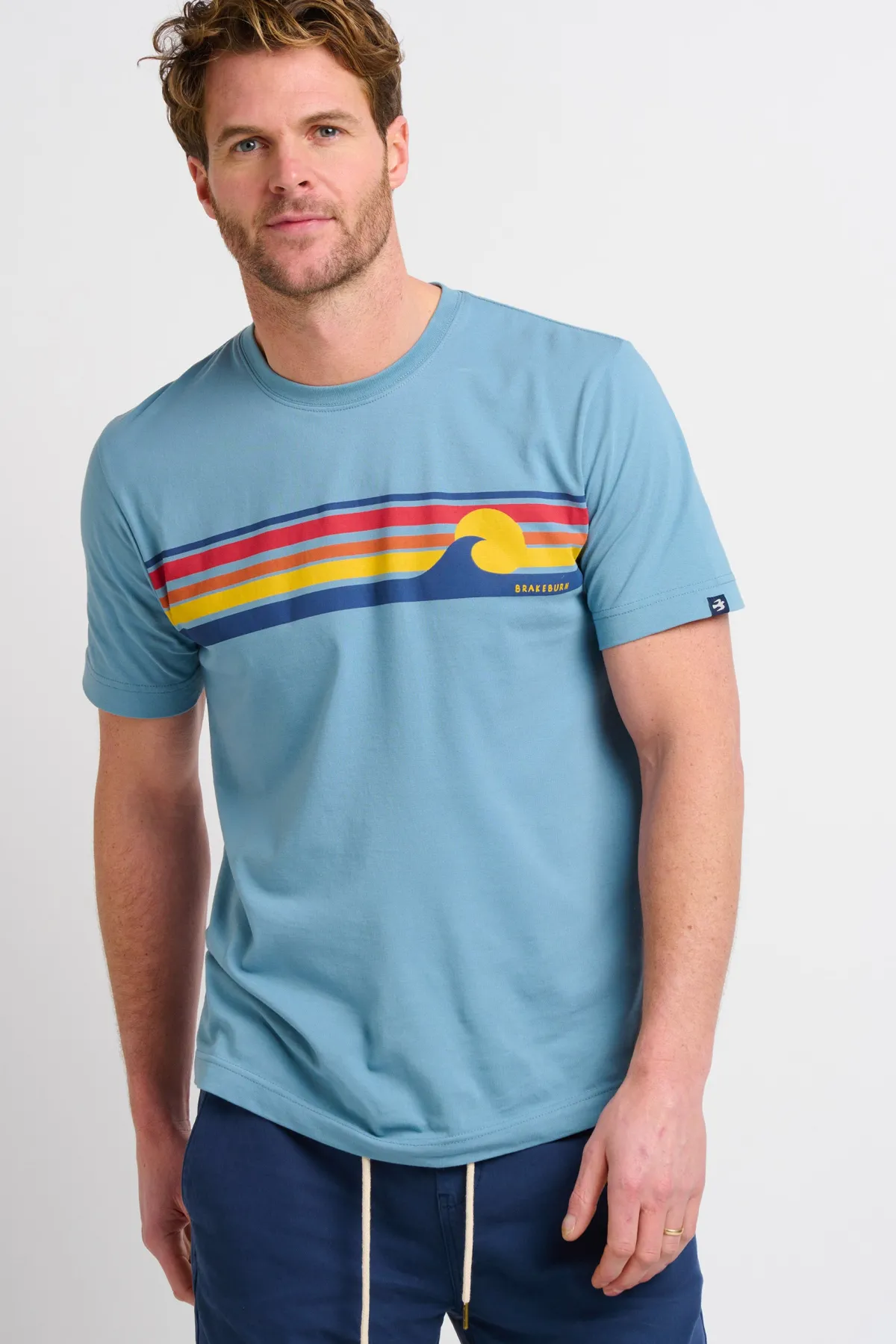 Brakeburn Retro Stripe Wave Tee Blue Fashion