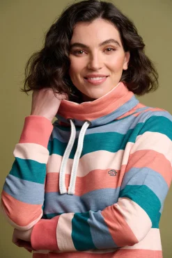 Brakeburn Stripe Cowl Neck Sweatshirt Blue Cheap