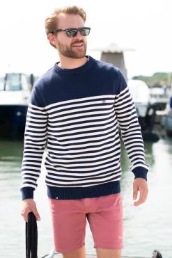 Brakeburn Stripe Crew Neck Jumper Navy Outlet
