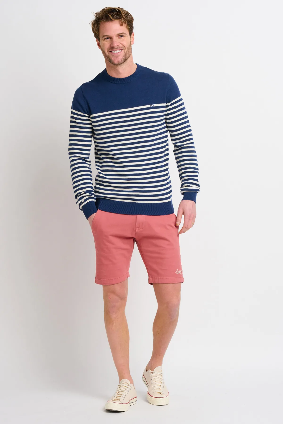Brakeburn Stripe Crew Neck Jumper Navy Outlet