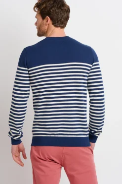 Brakeburn Stripe Crew Neck Jumper Navy Outlet