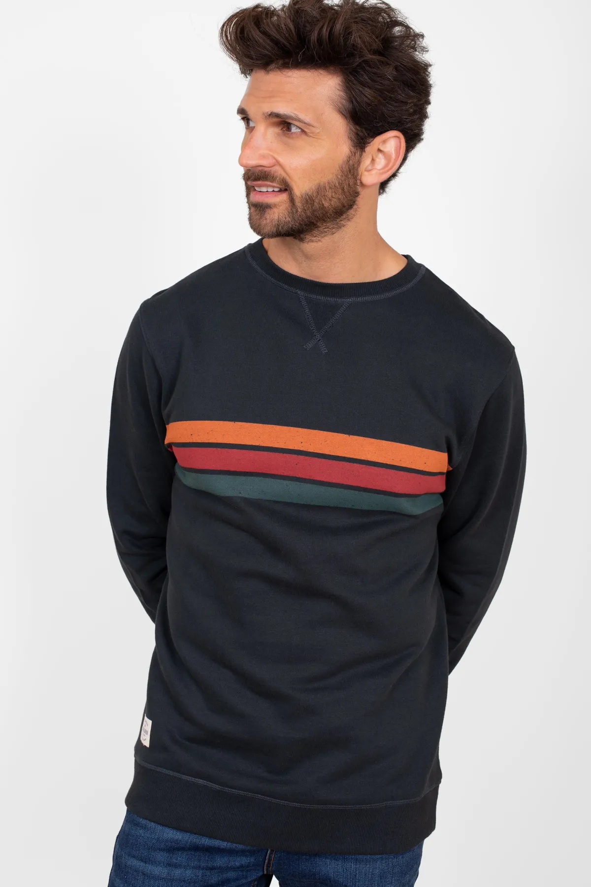 Brakeburn Stripe Crew Neck Sweat Black Clearance