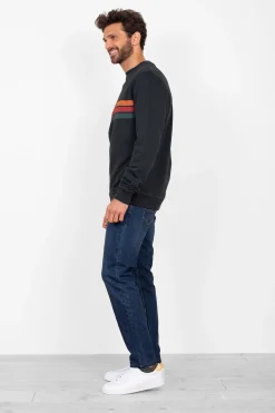 Brakeburn Stripe Crew Neck Sweat Black Clearance