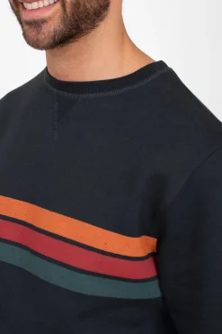 Brakeburn Stripe Crew Neck Sweat Black Clearance