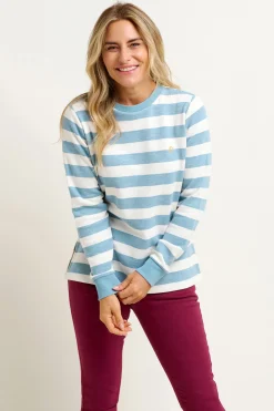 Brakeburn Stripe Crew Neck Sweatshirt Blue Clearance