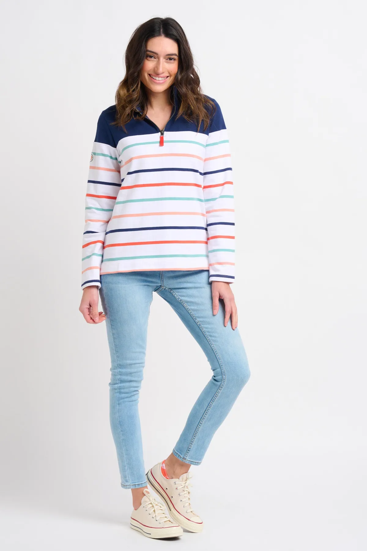 Brakeburn Stripe Quarter Zip Sweat Blue Online