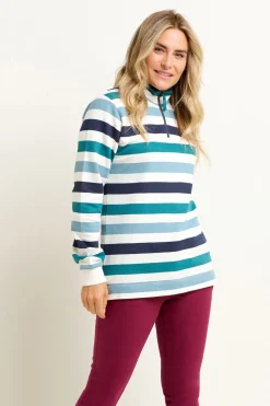Brakeburn Stripe Quarter Zip Sweatshirt Blue Flash Sale