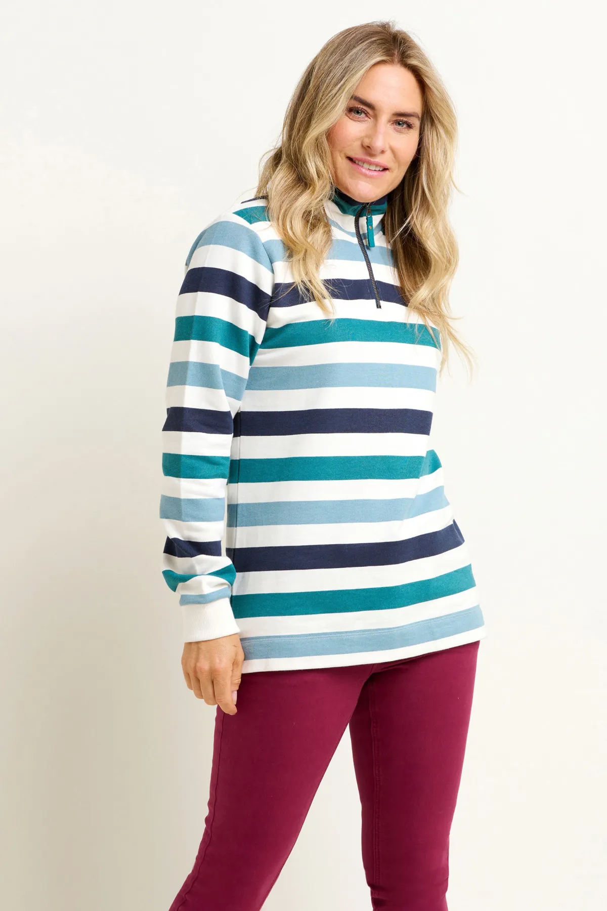 Brakeburn Stripe Quarter Zip Sweatshirt Blue Flash Sale