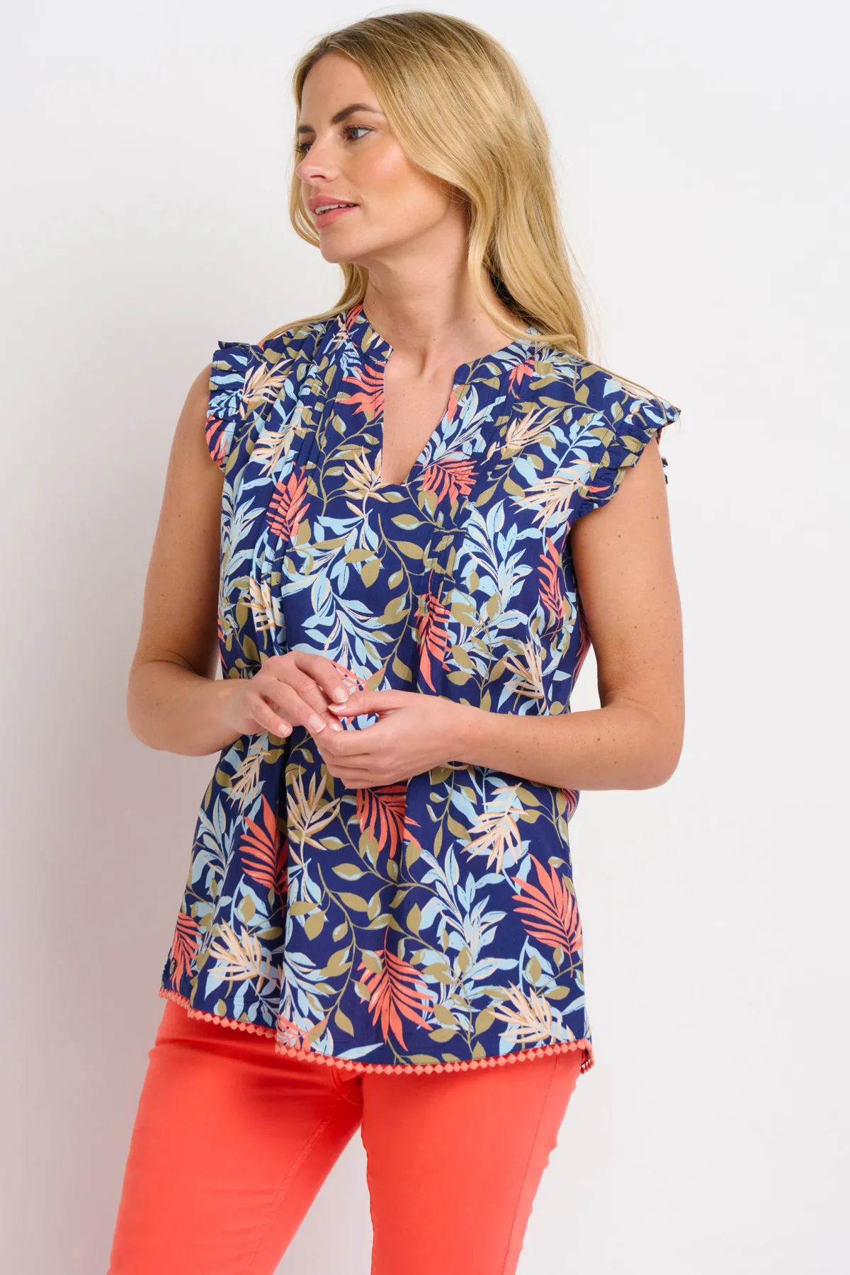 Brakeburn Trailing Tropics Sleeveless Blouse Blue Online