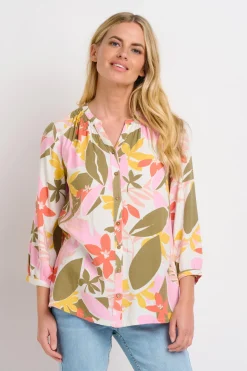Brakeburn Tropical Palm Blouse Khaki Store