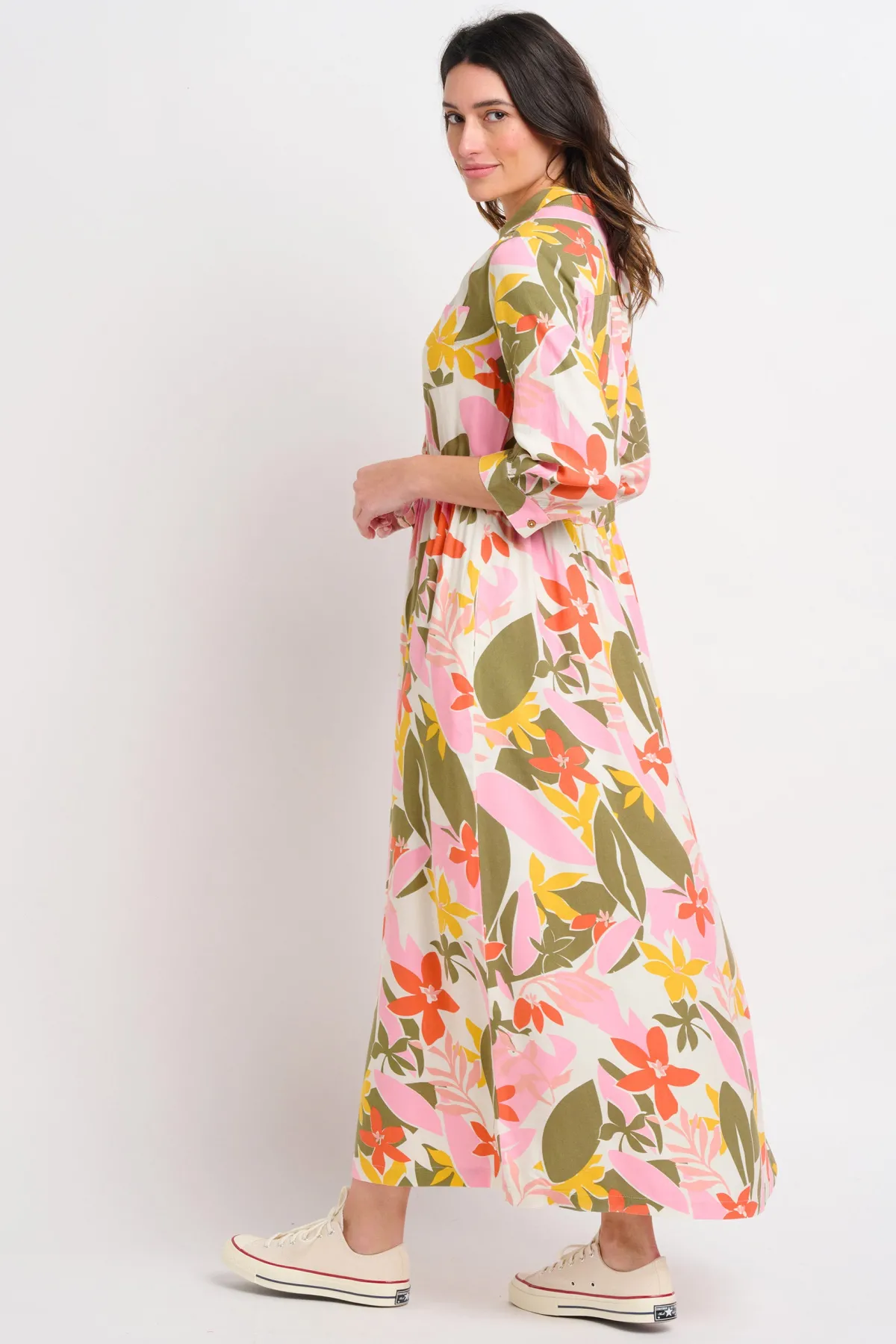 Brakeburn Tropical Palm Shirt Dress Khaki Flash Sale