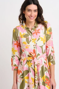 Brakeburn Tropical Palm Shirt Dress Khaki Flash Sale